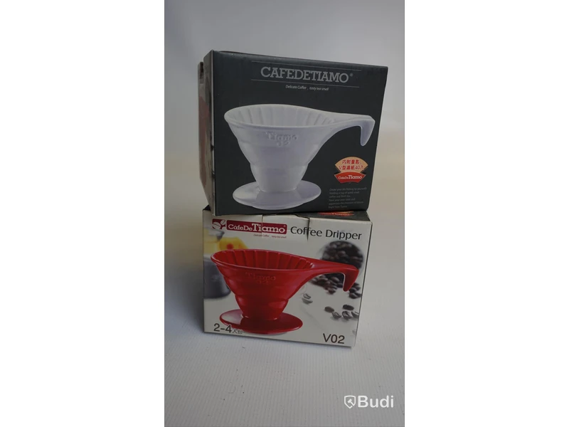 2st CafeDeTiamo Coffee dripper V02 1st vit samt 1st röd