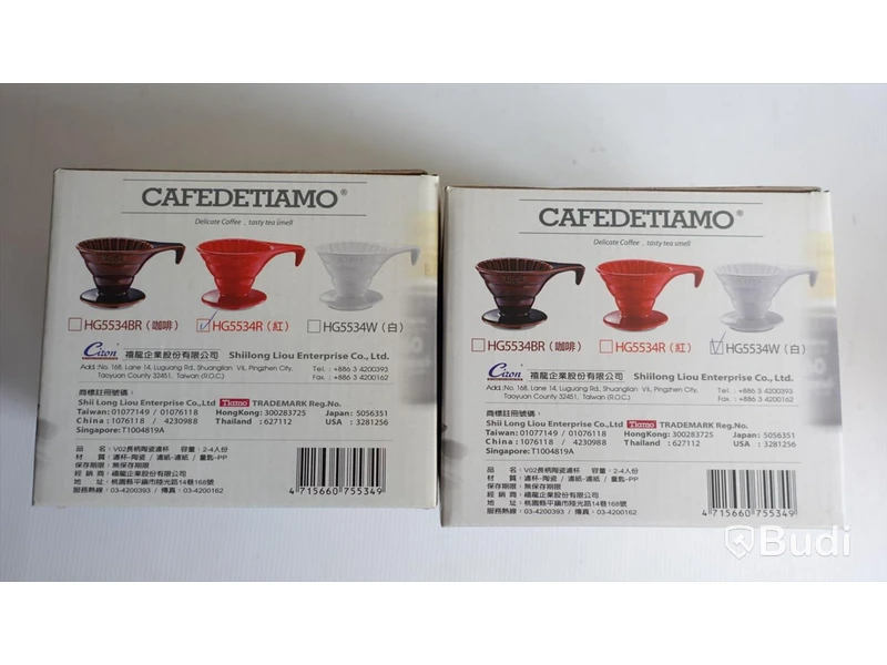 5st CafeDeTiamo Coffee dripper V02 2st vit, 2st röd samt 1st brun