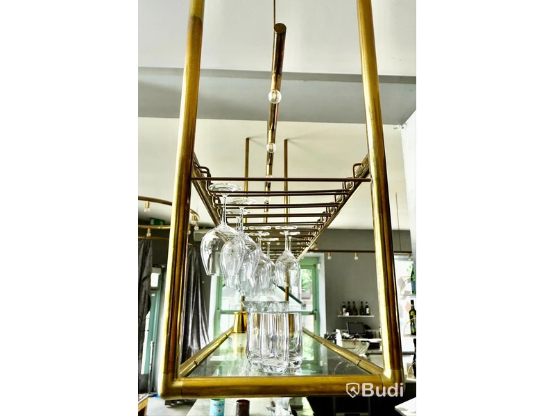 Glasställ glasspjut, takhängd, längd 289 cm bredd 48 cm