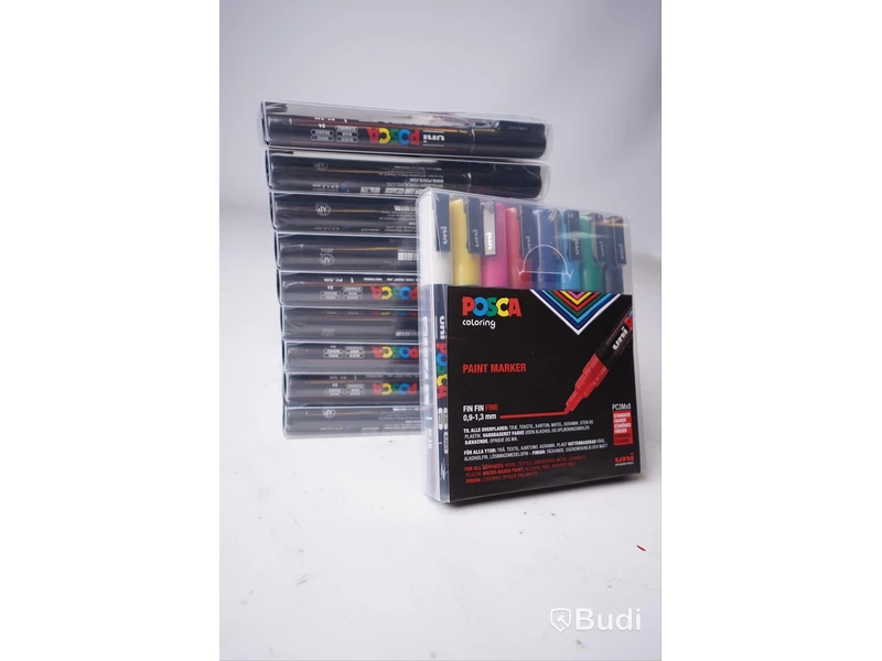10 paket Posca paint markers PC3M standardfärger. Ord pris ca 3000 SEK