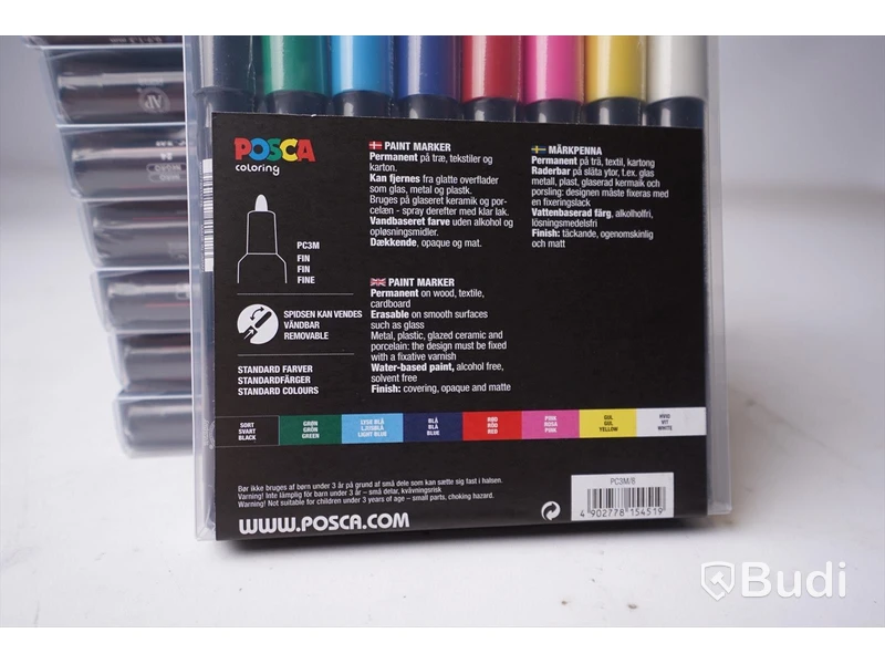 10 paket Posca paint markers PC3M standardfärger. Ord pris ca 3000 SEK