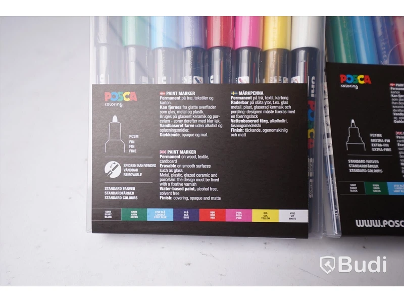 6 paket Posca paint markers PC3M standardfärger. Ord pris ca 3000 SEK