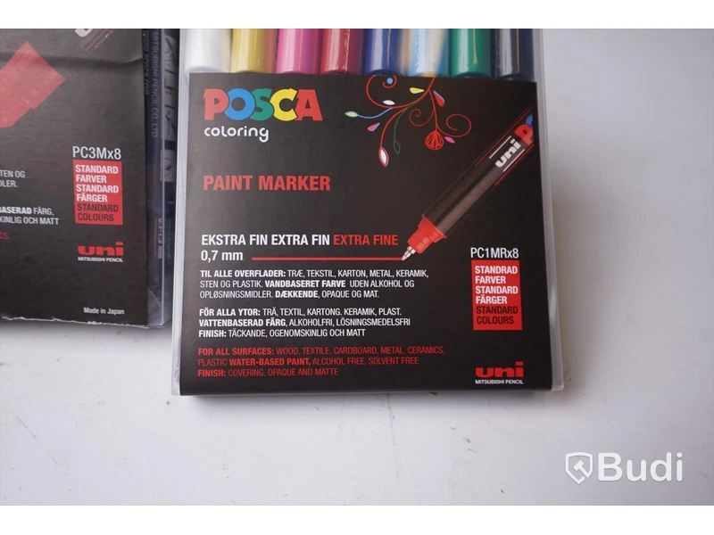 6 paket Posca paint markers PC3M standardfärger. Ord pris ca 3000 SEK