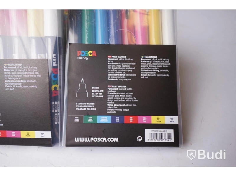 6 paket Posca paint markers PC3M standardfärger. Ord pris ca 3000 SEK