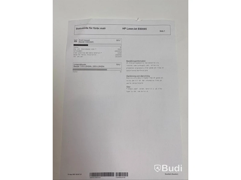 HP Laserjet Managed E60065, funktionstestad