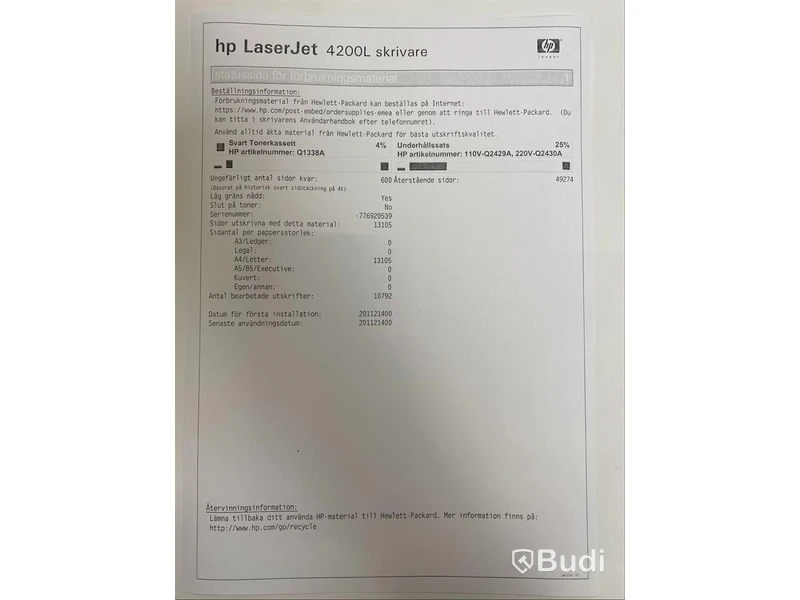 HP LaserJet 4200 LN, funktionstestad