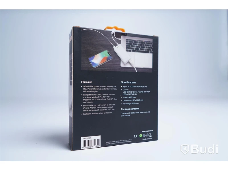 Laddare USB, MacLine Multicharger 90W 1xUSB-C och 1xUSB-A. Ny, Obruten förpackning.
