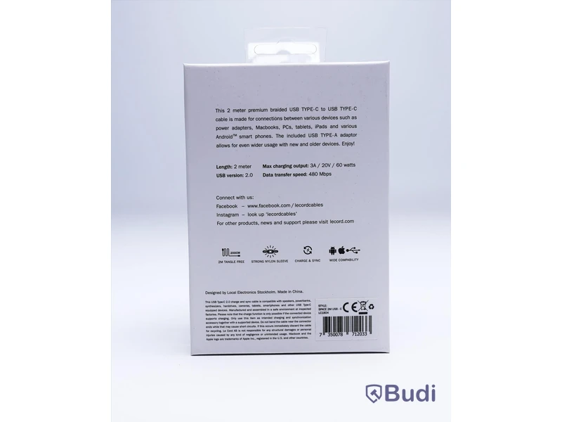 Kabel USB-C inkl adapter - 3 st, grå, guld och svart, Le Cord. Ny, Obruten förpackning.