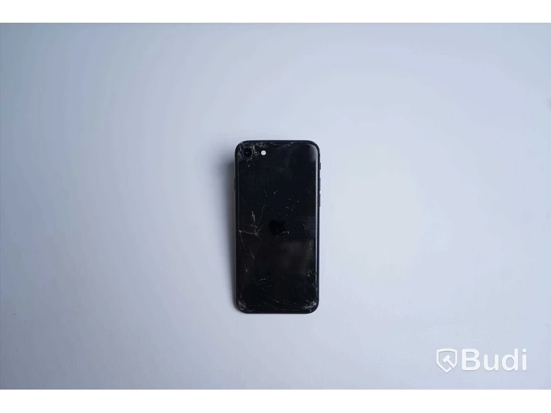 iPhone SE, 64 GB, Batterihälsa 95 procent, sprucken baksida samt mindre spricka i skärm