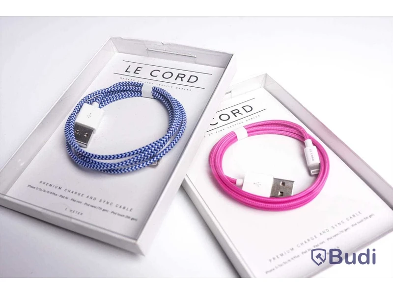Kabel USB-Lightning - 3 st á 1 m, rosa, blå/grön, blå/vit, Le Cord. Ny, Obruten förpackning.