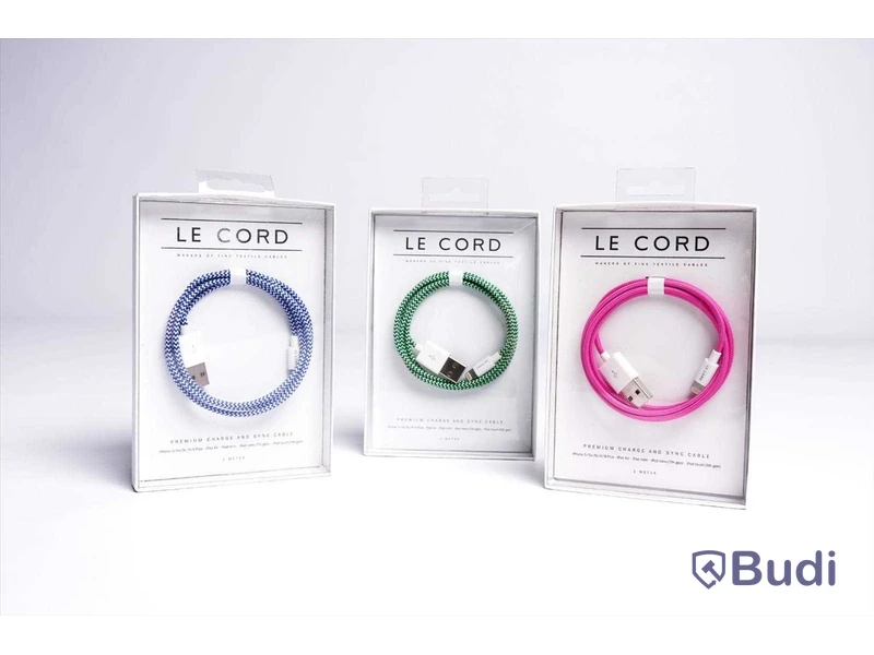 Kabel USB-Lightning - 3 st á 1 m, rosa, blå/grön, blå/vit, Le Cord. Ny, Obruten förpackning.