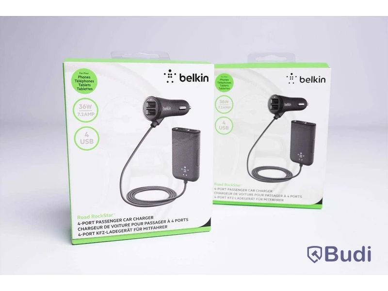 Mobilladdare bil - 2 st, 4-port passenger car charger, Belkin. Ny, Obruten förpackning.