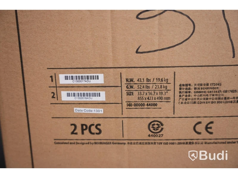 Taksubwoofer 2st - Behringer Eurocom ST2080S. Ny, Obruten förpackning.