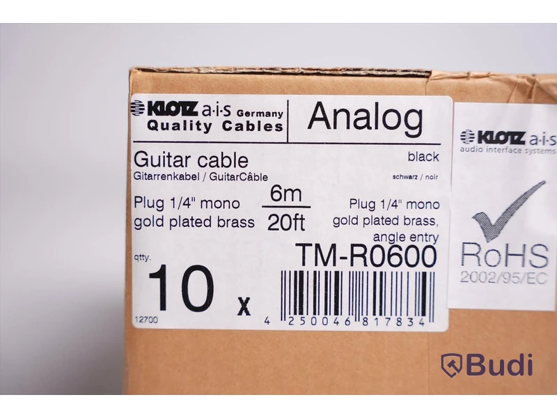 Telekabel 10st - Klotz T.M. Guitar Cable Black, 6m. Ny, Obruten förpackning.