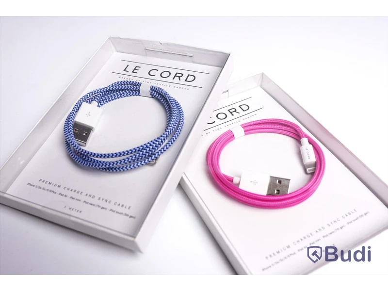 Kabel USB-Lightning - 3 st á 1 m, rosa, blå/grön, blå/vit, Le Cord. Ny, Obruten förpackning.