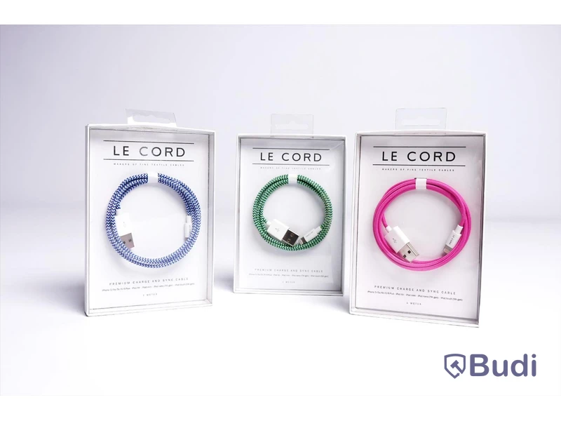 Kabel USB-Lightning - 3 st á 1 m, rosa, blå/grön, blå/vit, Le Cord. Ny, Obruten förpackning.
