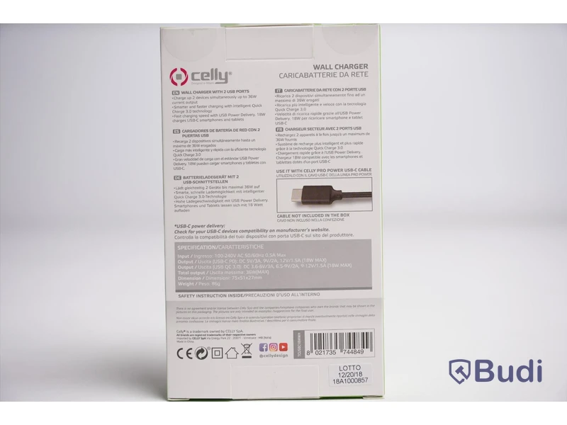 Väggladdare 2st - Celly Pro Power Wall Charger. Ny, Obruten förpackning.