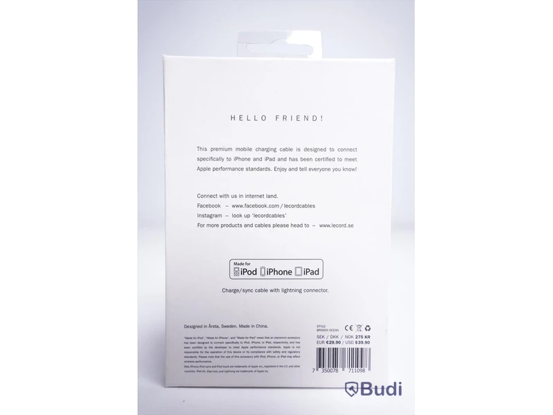 Laddsladd 3st - LE CORD, Premium charge and sync cable. Ny, Obruten förpackning.