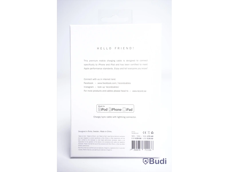 Laddsladd 3st - LE CORD, Premium charge and sync cable. Ny, Obruten förpackning.