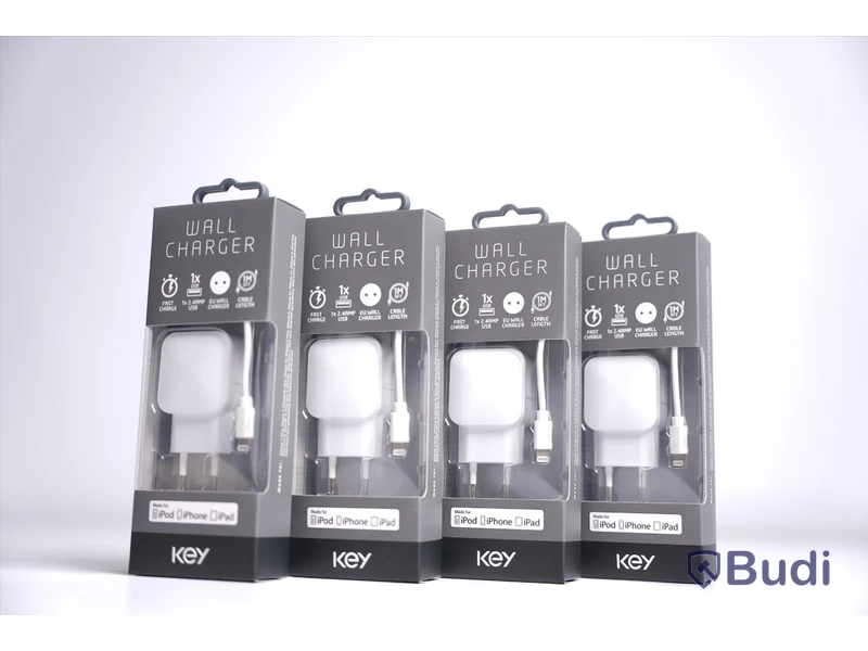 Mobilladdare 4st - Key, Wall Charger With Lightning Cable. Ny, Obruten förpackning.