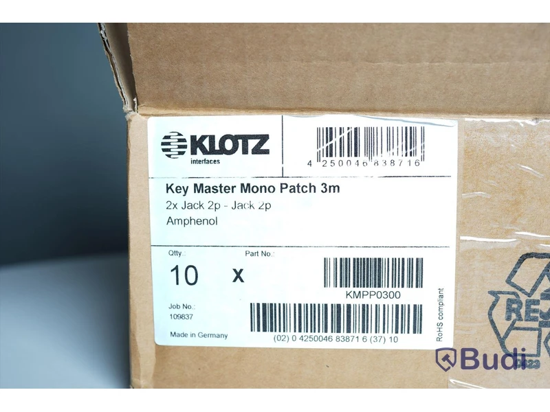 Keyboard Kabel 7st - Klotz Key Master Mono Patch 3m. Ny, Obruten förpackning.