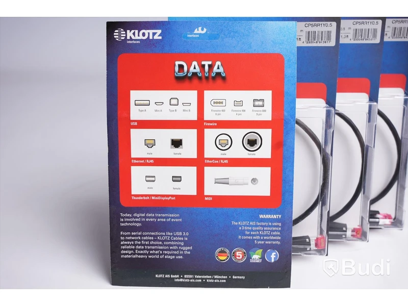4 st. Ethernetkabel Klotz Data CP5RR1Y, 0,5 m. Ny, Obruten förpackning.
