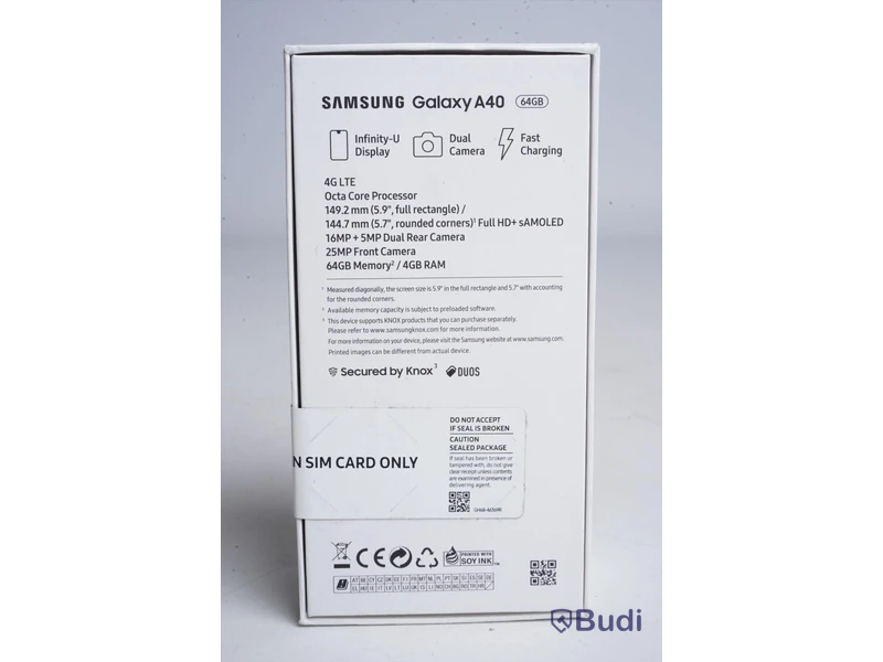Samsung Galaxy A40, 64 GB, Black, Ny, Obruten förpackning.