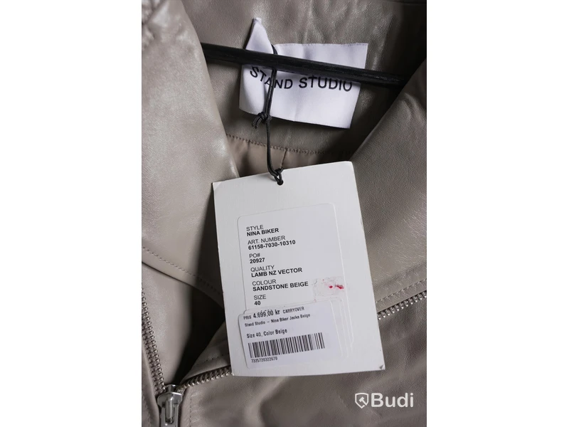 Skinnjacka - Stand Studio Nina Biker, Sandstone beige, Strl. 40, Unisex, lammskinn nappa. Ny.