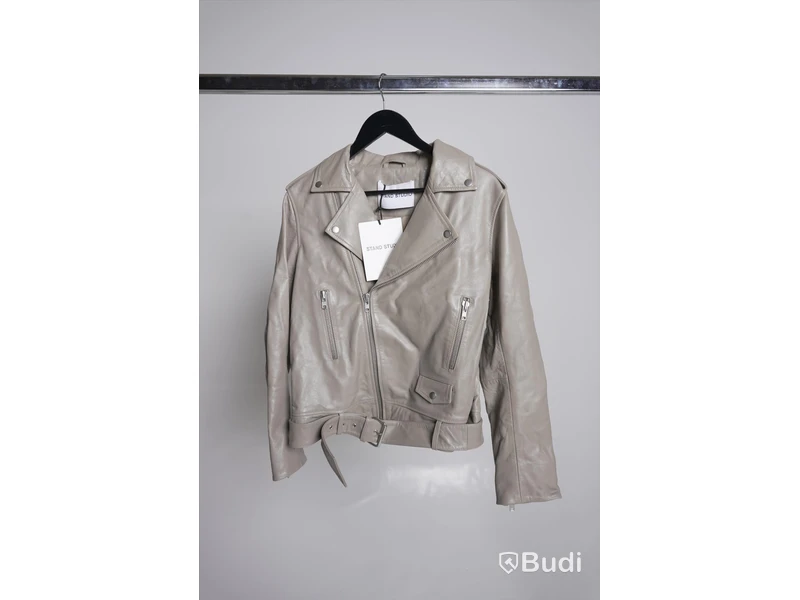 Skinnjacka - Stand Studio Nina Biker, Sandstone beige, Strl. 40, Unisex, lammskinn nappa. Ny.