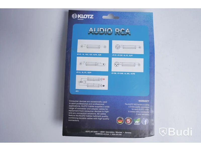 2 st Audio RCA kablar - KLOTZ AL-RR0060, O,6 m
