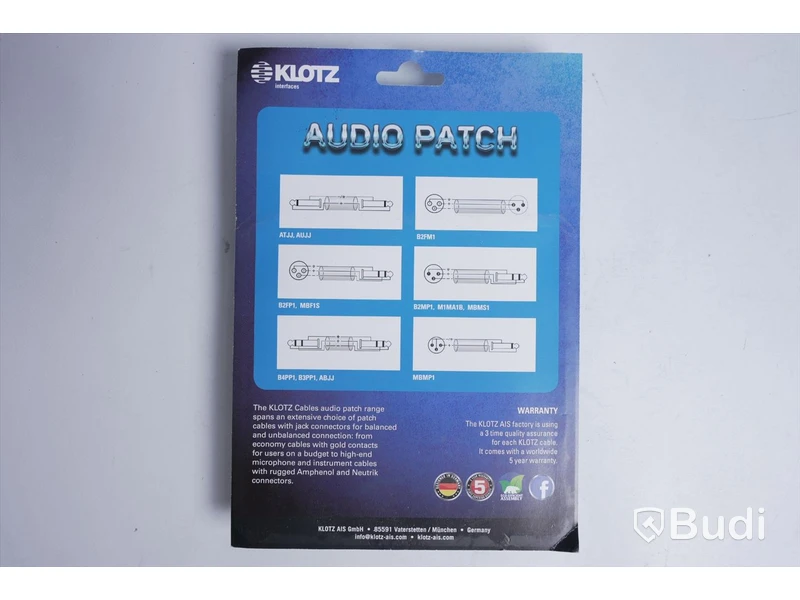 2 st Audio patch kablar - KLOTZ AU-JJ0030, 0,3 m