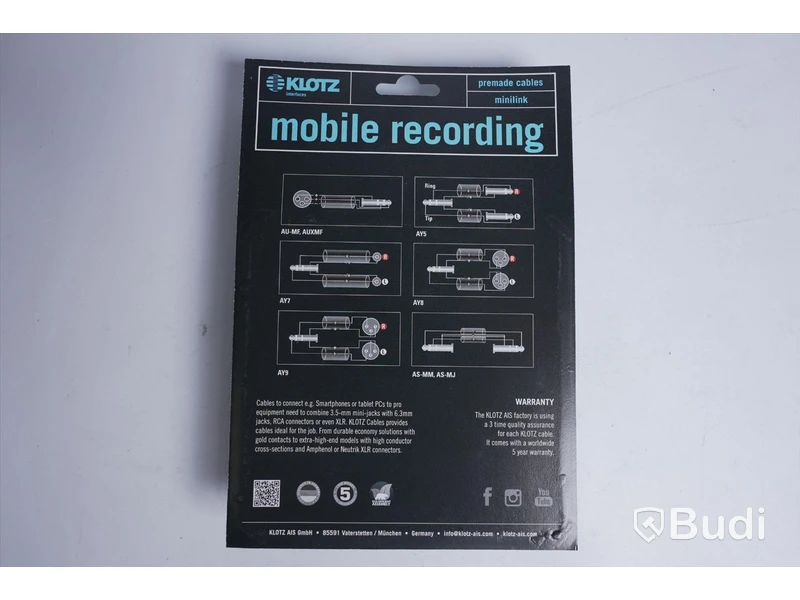 2 st Mobile rec kablar - KLOTZ AU-MF0300, 3 m