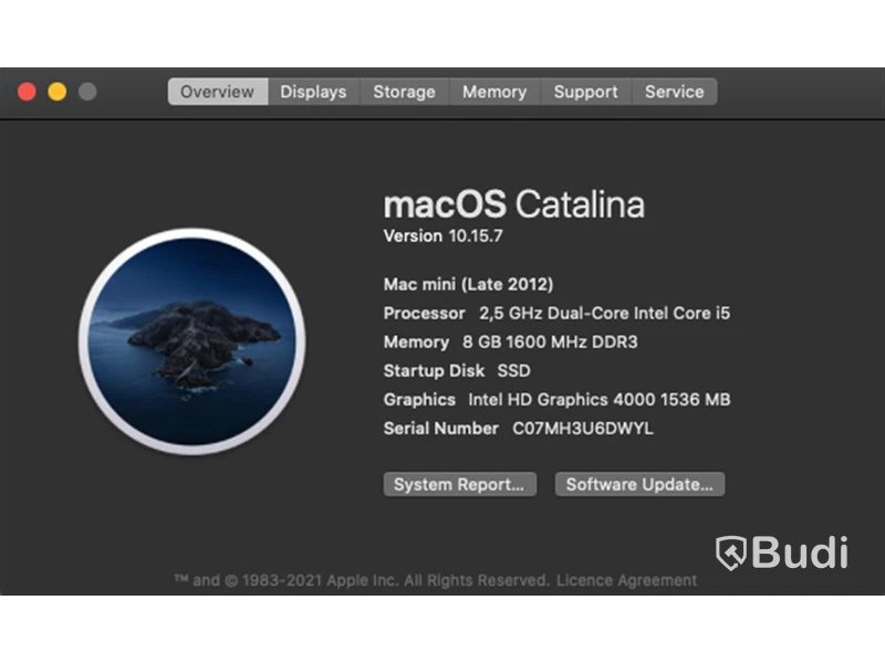 Mac mini - Late 2012, 8 GB RAM, 180 GB SSSD.