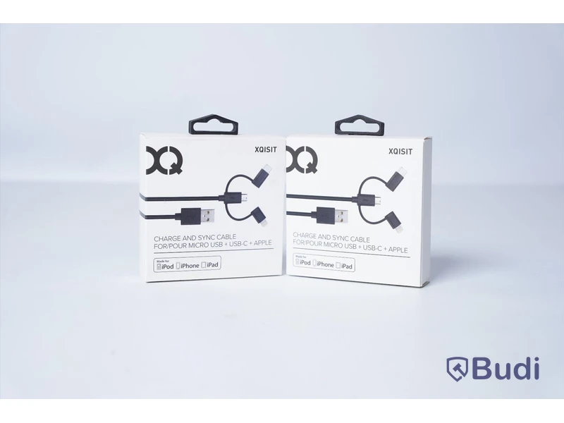 2 ST XQISIT Multifunktionskabel Micro USB, USB-C, Apple. Ny, Obruten förpackning.
