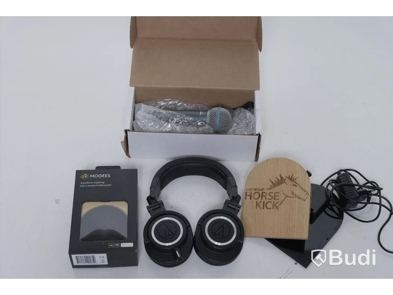 Diverse musikutrustning - Mogees trigger, Ortega Horsekick, Shure Beta 58A, Audio Technica ATH-M50X (OBS reparationsobjekt!)