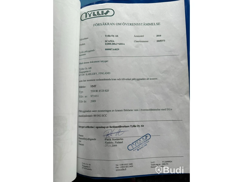 Lastbil Scania R480 8x2-6 Kranflak | Bodbil HMF Thor 8520 K8