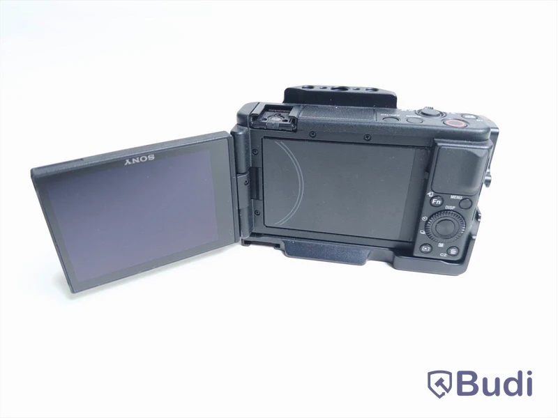 Kamera Sony ZV-1 med aluminiumcage med trähandtag och vidvinkeladapter ink batteri