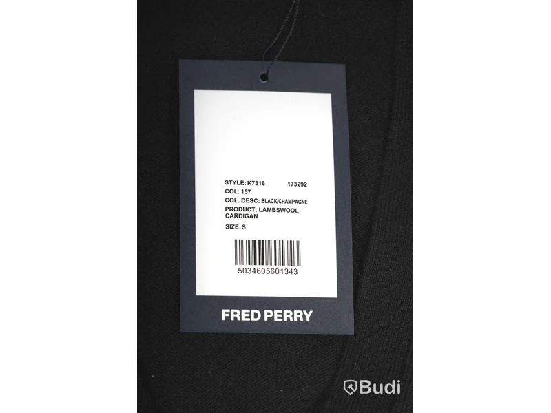 Cardigan - Fred Perry, Lamb wool, Svart (Storlek S)  Ca Nypris 2000 kr