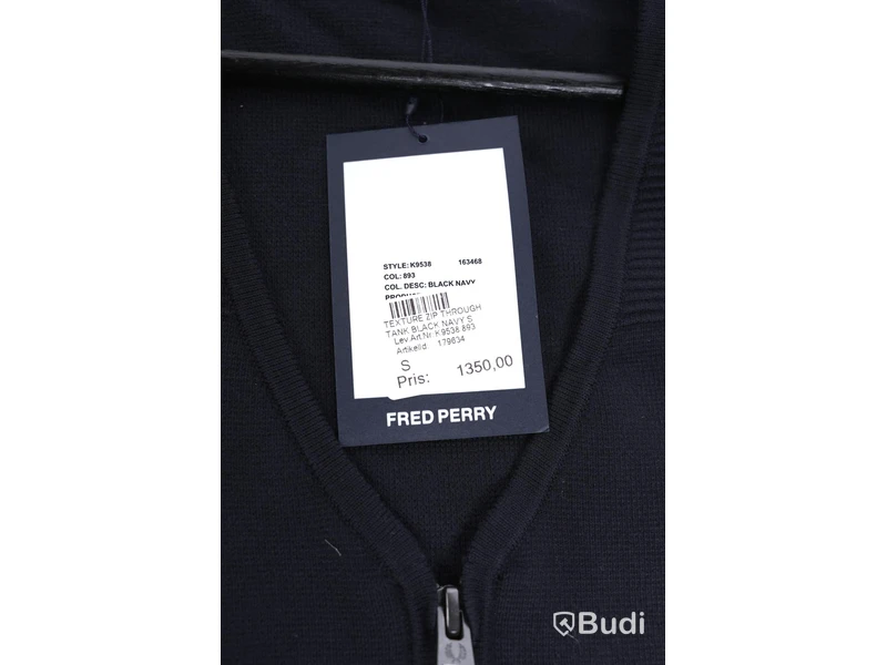 Väst - Fred Perry, Texture Zip Through Tank, Black Navy (Strl S) Nypris: 1350 kr