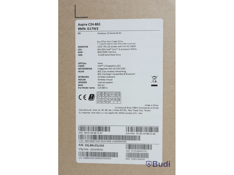 Dator inkl. tangentbord, mus & webbkamera - Acer Aspire C24-865
