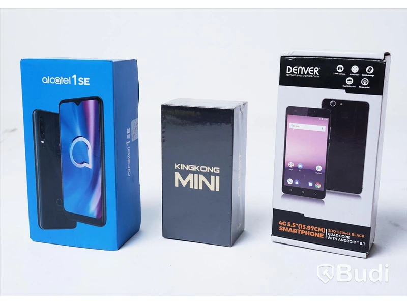 3 st mobiltelefoner, Android - Alcatel 1se 5030D, Denver SDQ-55044L samt Cubot King Kong Mini