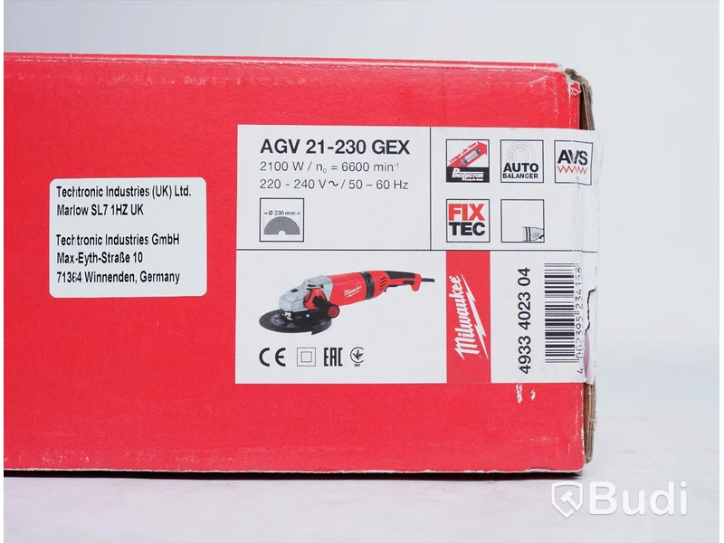 Vinkelslip - Milwaukee AGV 21-230 GEX, 2100W. Nypris ca 3.900 kr. Ny.