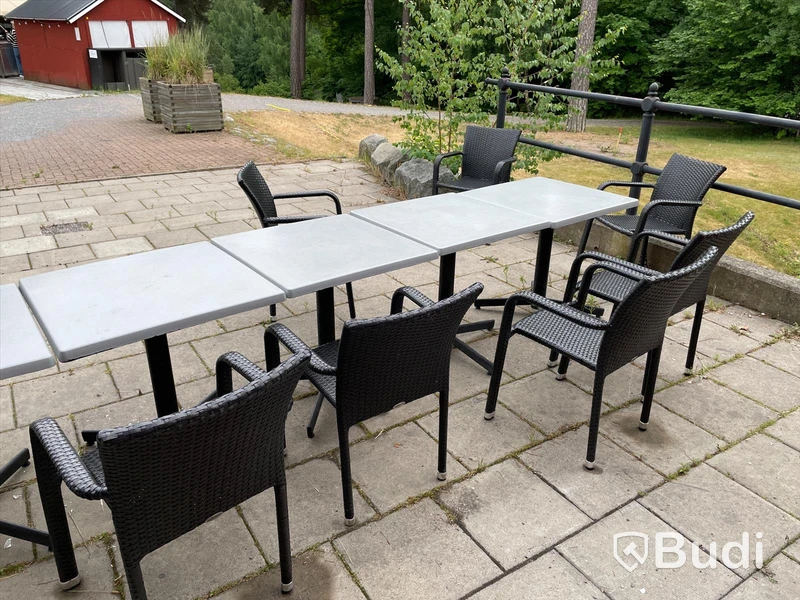 Utomhusmöbler, 10 st karmstolar, 7 st cafebord