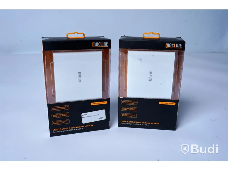 Laddare 2st - MACLINE, 90W, USB-C och 2,4 USB-A Port