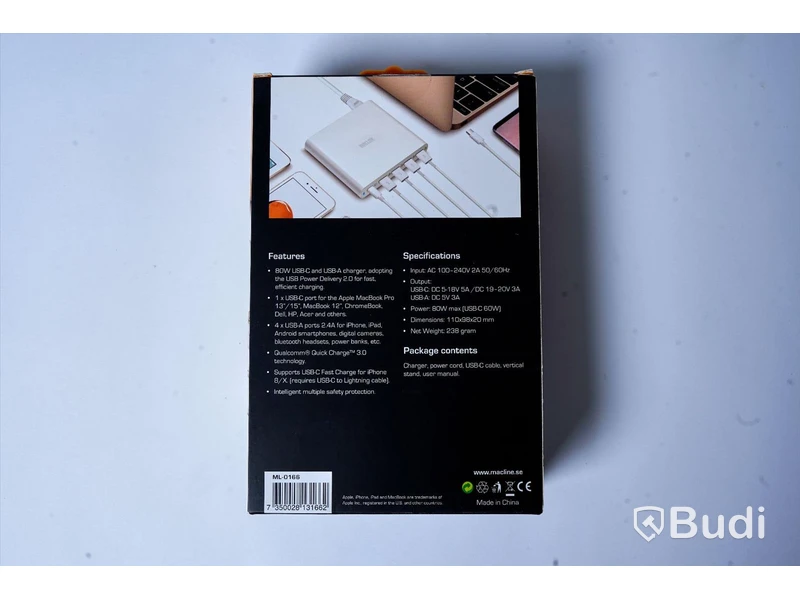 Laddare 2st - MACLINE, 90W, USB-C och 2,4 USB-A Port