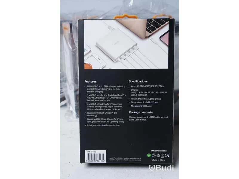 Laddare 10st - MacLine USB-C & USB-A 5-Port Multicharger 80W. Nypris 799kr/st
