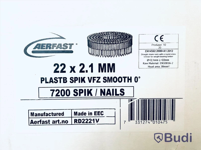 Lådor m. spik 7200-pack, 3st - Aerfast 22 x 2.1 mm Plastb Spik VFZ Smooth 0°, totalt värde ca: 3500 kr