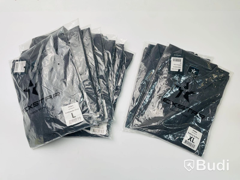 10 st. pikétröjor Texstra, dam, grå. 8 st. stl. L, samt 2 st. stl. XL, Totalt ord. pris inkl. moms: ca 3560 kr