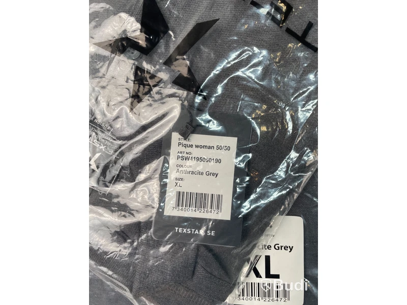 10 st. pikétröjor Texstra, dam, grå. 8 st. stl. L, samt 2 st. stl. XL, Totalt ord. pris inkl. moms: ca 3560 kr
