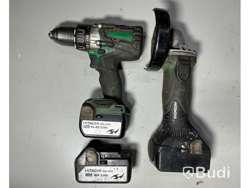 Vinkelslip G14 DSL och borr Hitachi med extra batteri